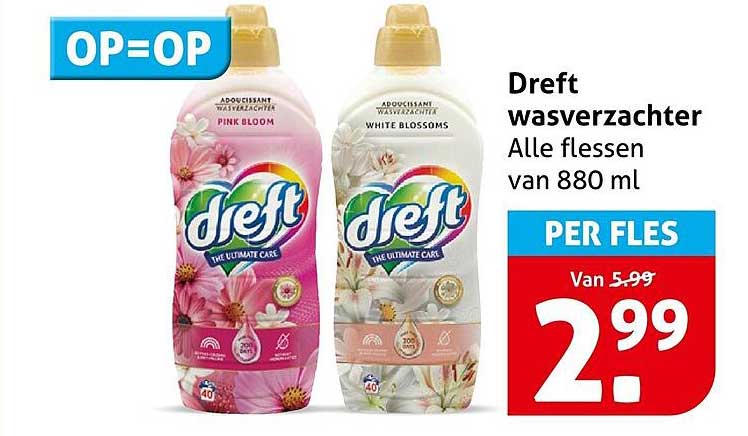 Dreft wasverzachter Alle flessen van 880 ml PER FLES