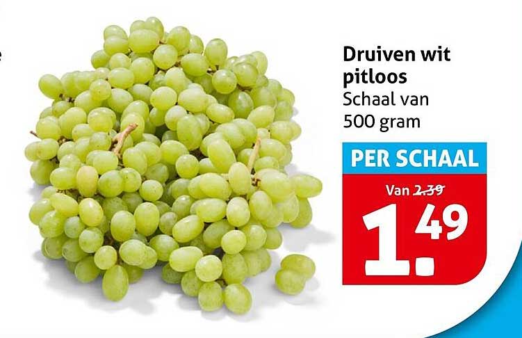 Druiven wit pitloos Schaal van 500 gram PER SCHAAL