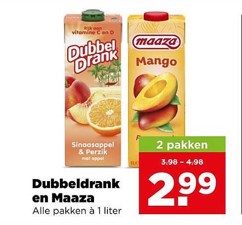 Dubbeldrank en Maaza Alle pakken à 1 liter