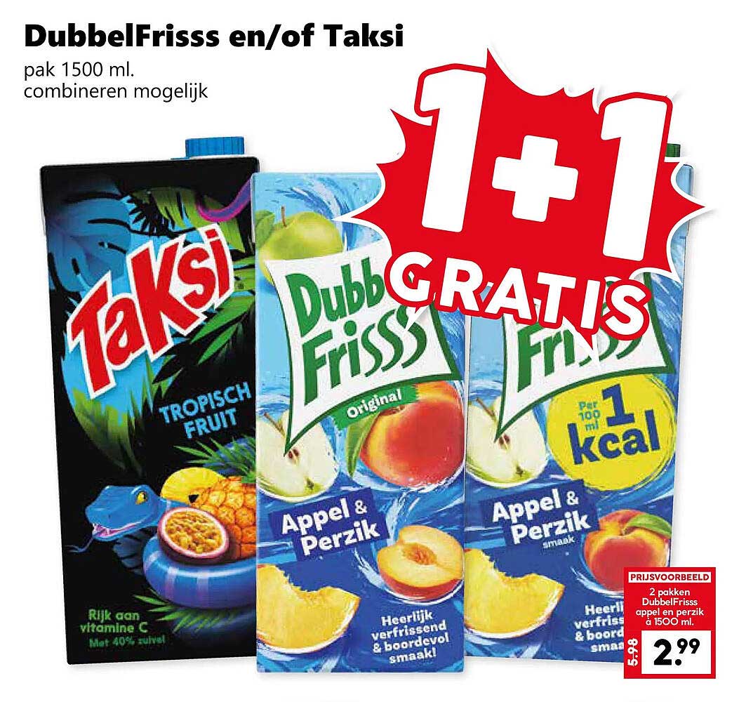 DubbelFrisss en/of Taksi pak 1500 ml. combineren mogelijk 1+1 GRATIS
