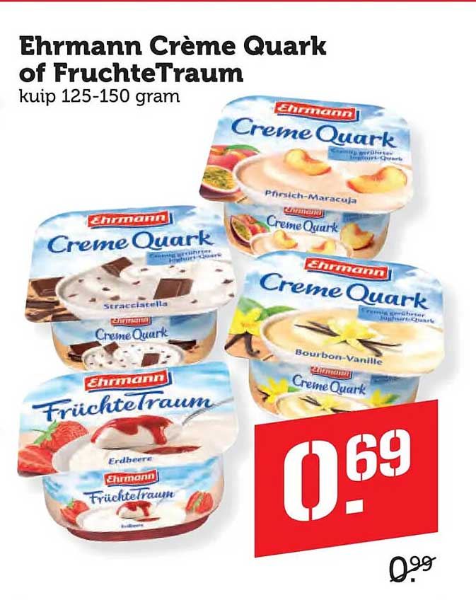Ehrmann Crème Quark of FrüchteTraum kuip 125-150 gram