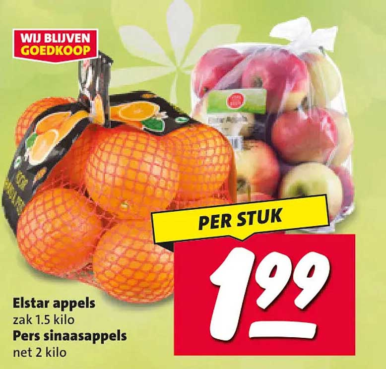 Elstar appels zak 1.5 kilo Pers sinaasappels net 2 kilo PER STUK