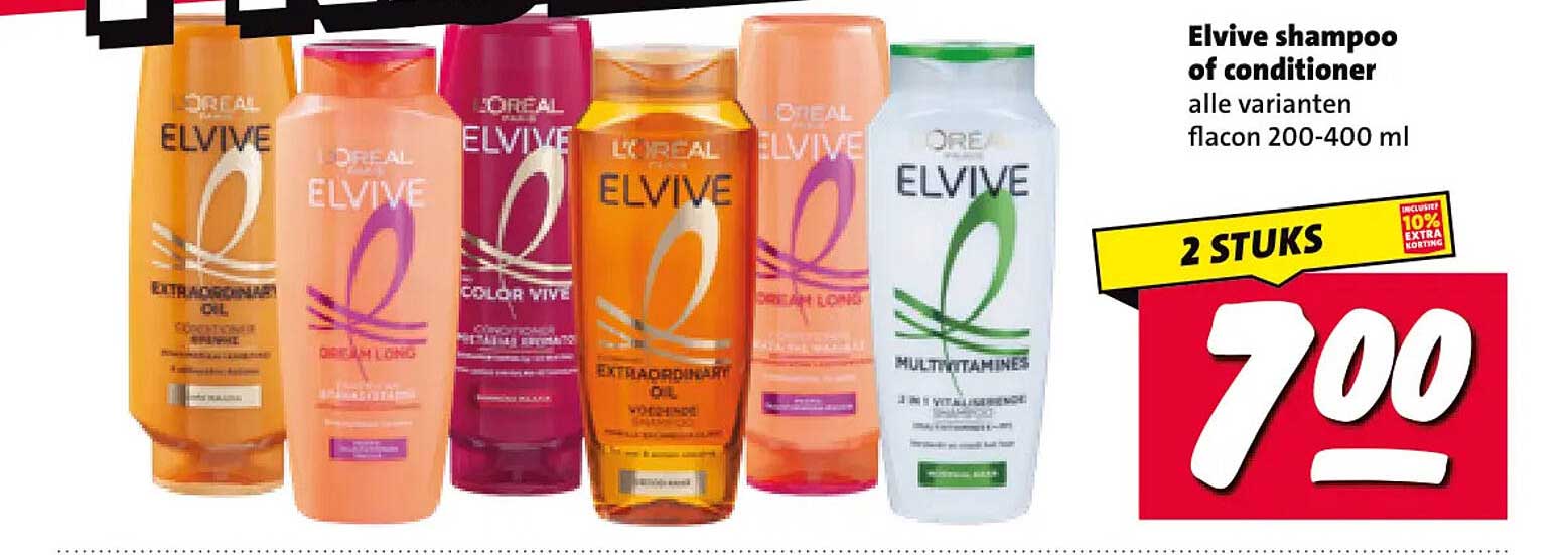 Elvive shampoo of conditioner, alle varianten, flacon 200-400 ml 2 stuks