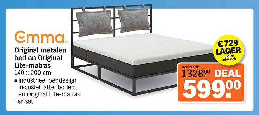 Emma Original metalen bed en Original Lite-matras 140 x 200 cm