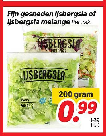 Fijn gesneden ijsbergsla of ijsbergsla melange Per zak.