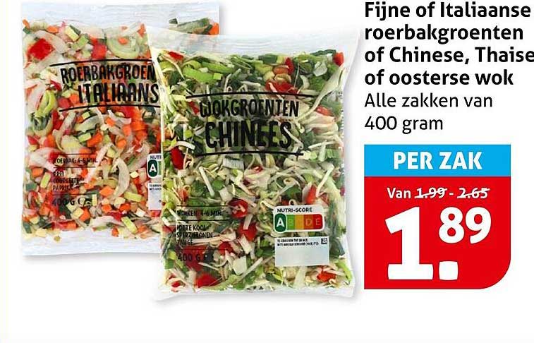 Fijne of Italiaanse roerbakgroenten of Chinese, Thaise of oosterse wok