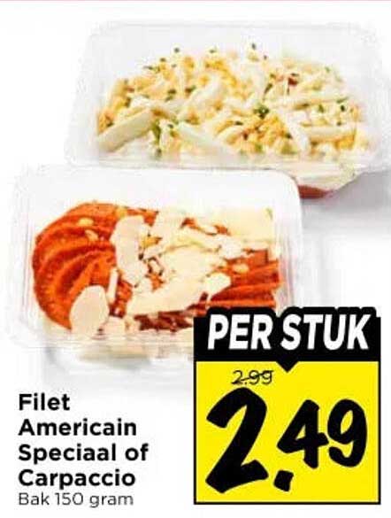 Filet Americain Speciaal of Carpaccio Bak 150 gram PER STUK