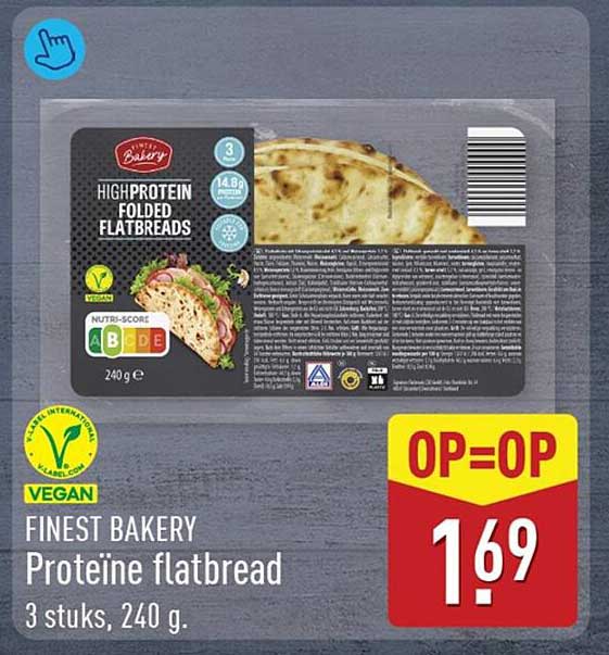 FINEST BAKERY Proteïne flatbread 3 stuks, 240 g. OP=OP