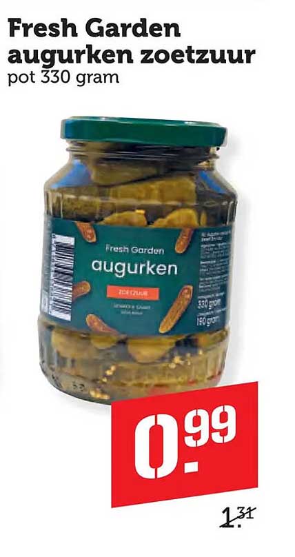 Fresh Garden augurken zoetzuur pot 330 gram
