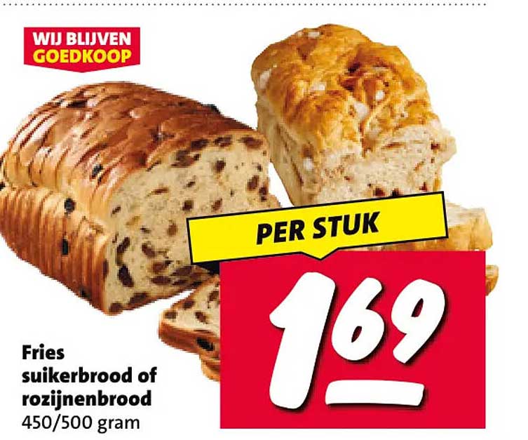 Fries suikerbrood of rozijnenbrood 450/500 gram PER STUK