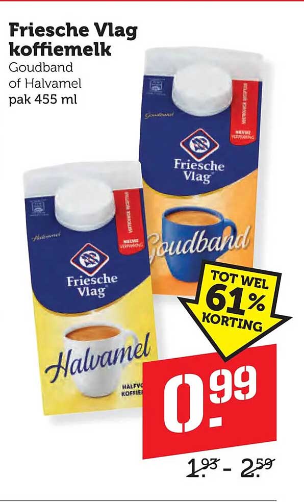 Friesche Vlag koffiemelk Goudband of Halvamel pak 455 ml