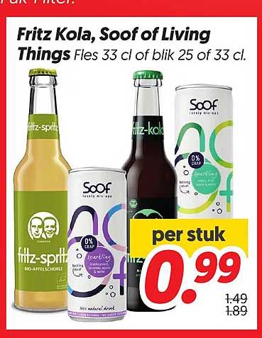 Fritz Kola, Soof of Living Things Fles 33 cl of blik 25 of 33 cl.