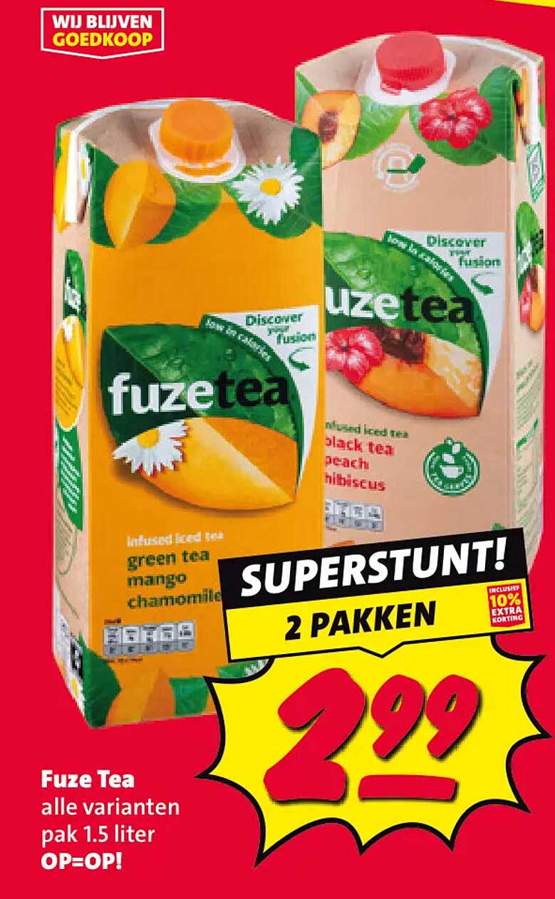 Fuze Tea alle varianten pak 1.5 liter OP=OP! SUPERSTUNT! 2 PAKKEN inclusief 10% extra korting