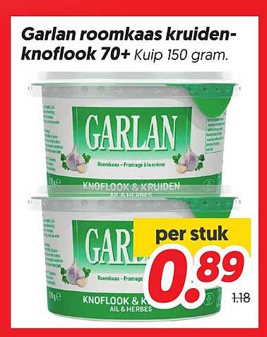 Garlan roomkaas kruiden-knoflook 70+ Kuip 150 gram