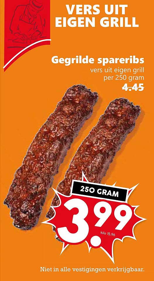 Gegrilde spareribs vers uit eigen grill per 250 gram
