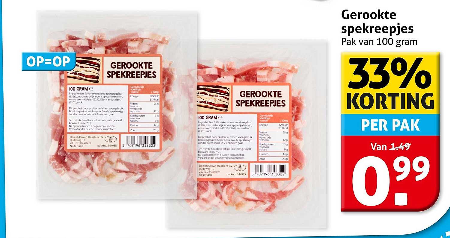 Gerookte spekreepjes - 33% korting per pak