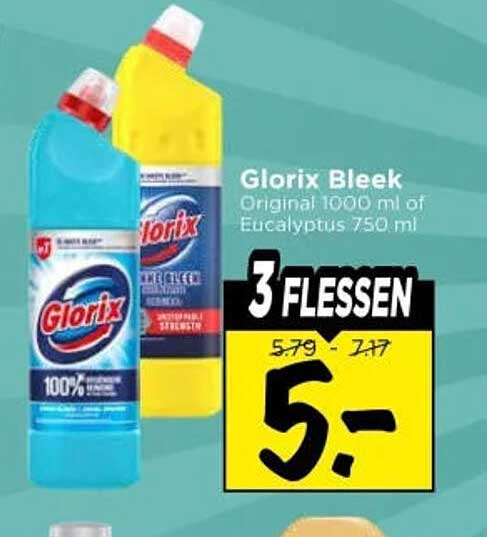 Glorix Bleek Original 1000 ml of Eucalyptus 750 ml 3 flessen