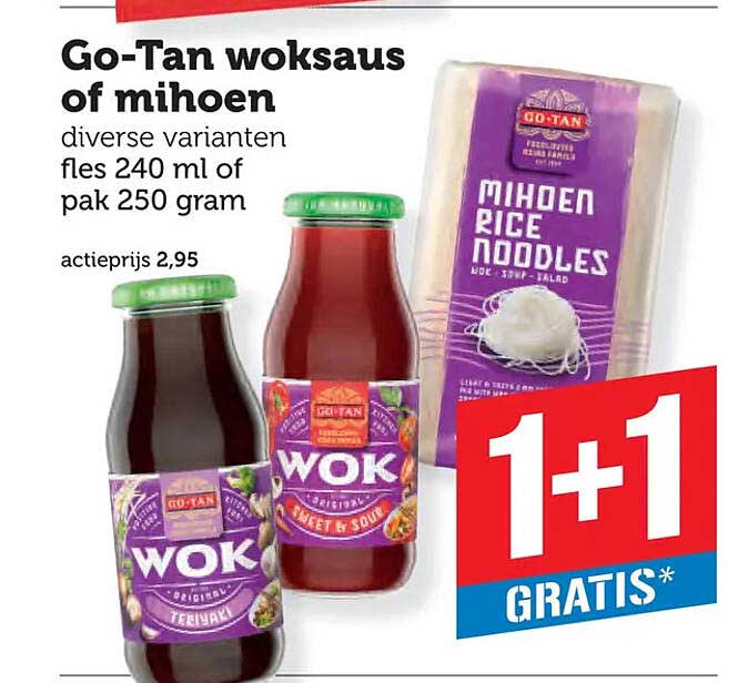 Go-Tan woksaus of mihoen 1+1 GRATIS