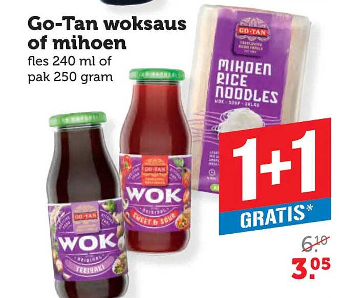 Go-Tan woksaus of mihoen 1+1 gratis