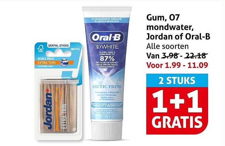 Gum, 07 mondwater, Jordan of Oral-B Alle soorten 2 STUKS 1+1 GRATIS