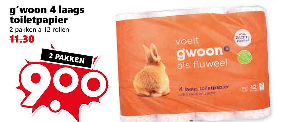 g'woon 4 laags toiletpapier 2 pakken à 12 rollen