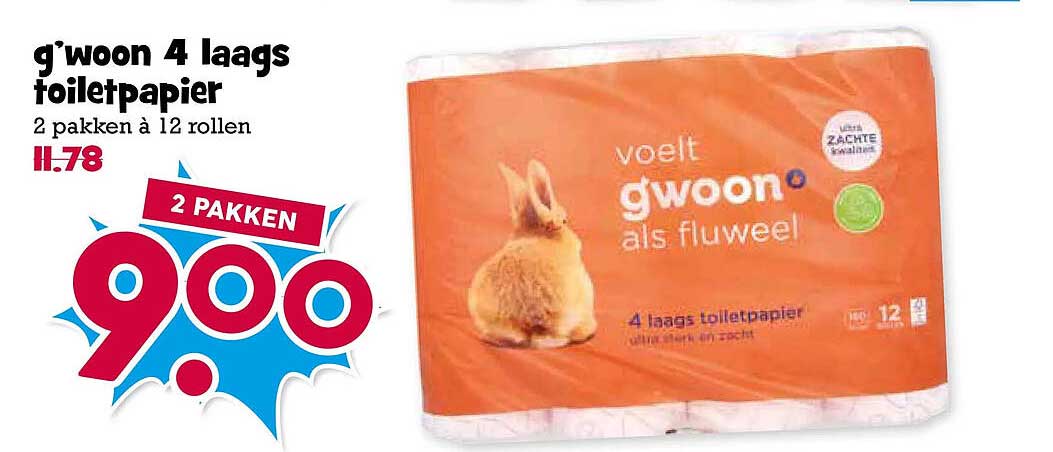 g'woon 4 laags toiletpapier 2 pakken à 12 rollen