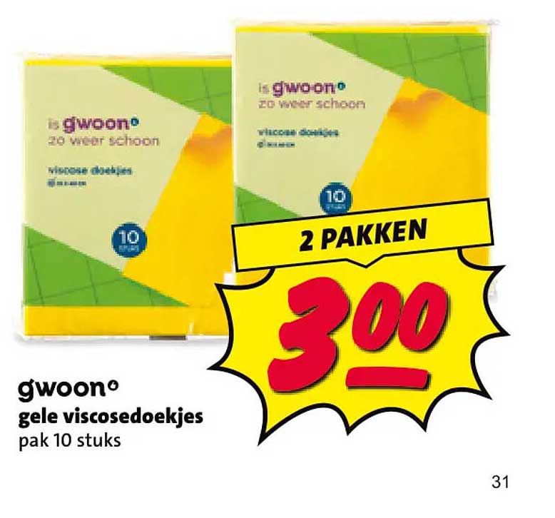 g'woon gele viscosedoekjes pak 10 stuks 2 PAKKEN 3,00