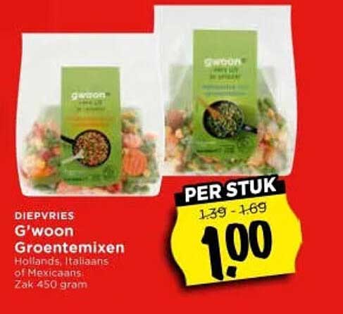 G'woon Groentemixen HOLLANDS, ITALIAANS of MEXICAANS Zak 450 gram PER STUK