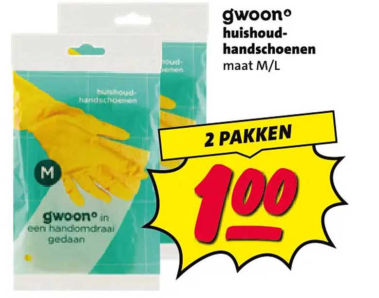 g'woon huishouD-handschoenen maat M/L 2 PAKKEN 1,00