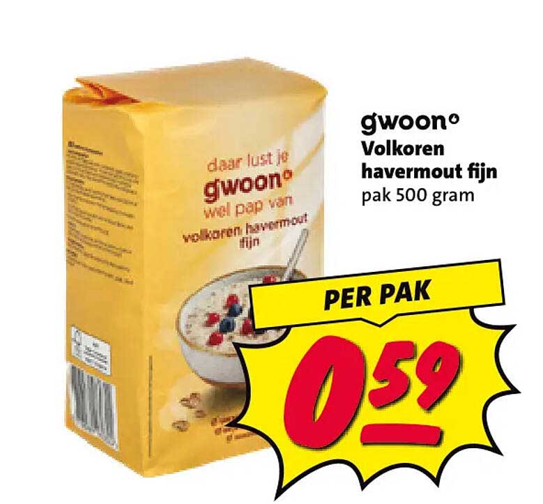 gwoon Volkoren havermout fijn pak 500 gram
