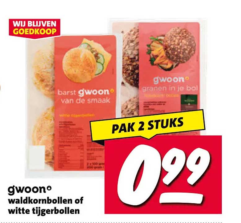 g'woon waldkornbollen of witte tijgerbollen PAK 2 STUKS