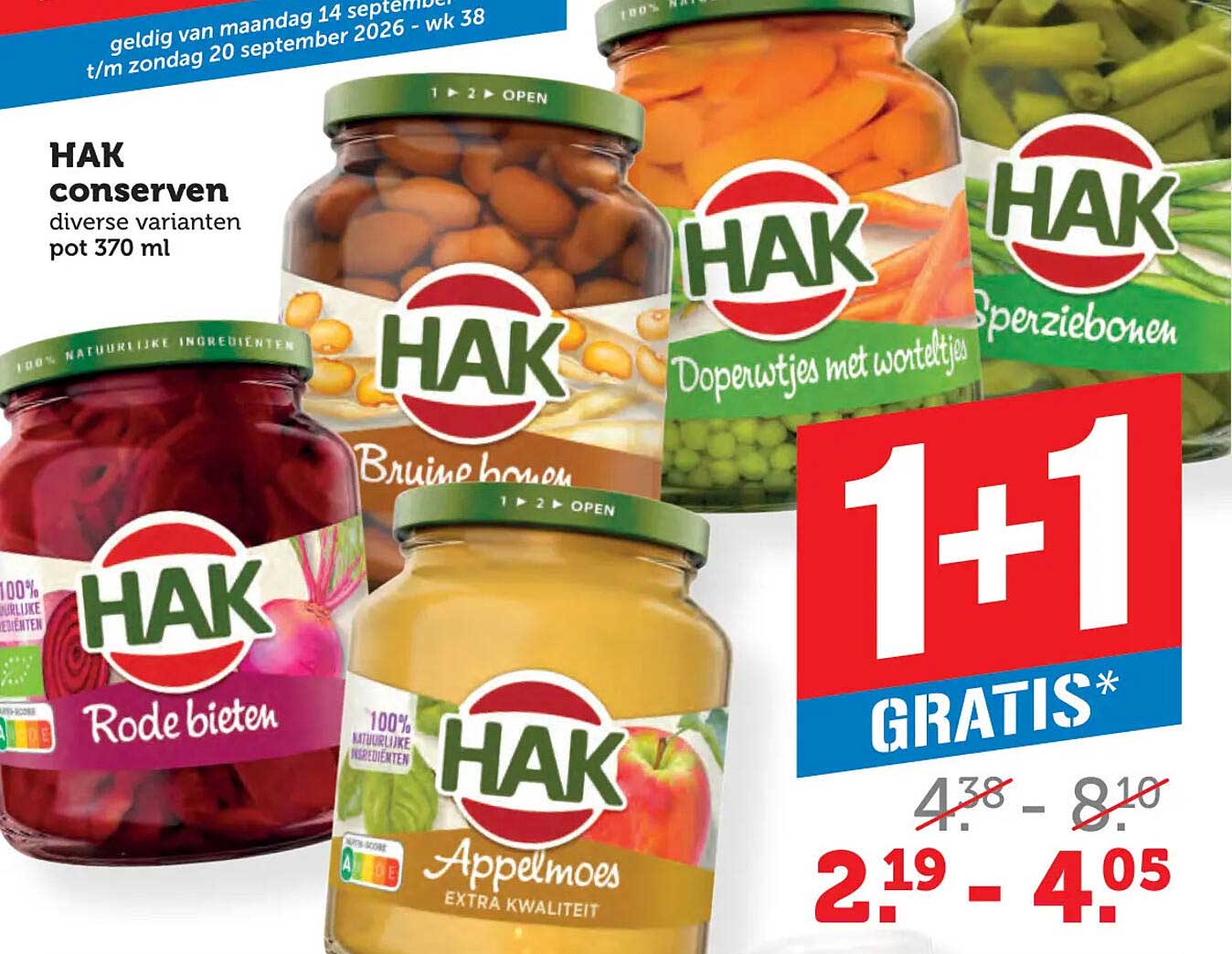 HAK conserven diverse varianten pot 370 ml 1+1 GRATIS
