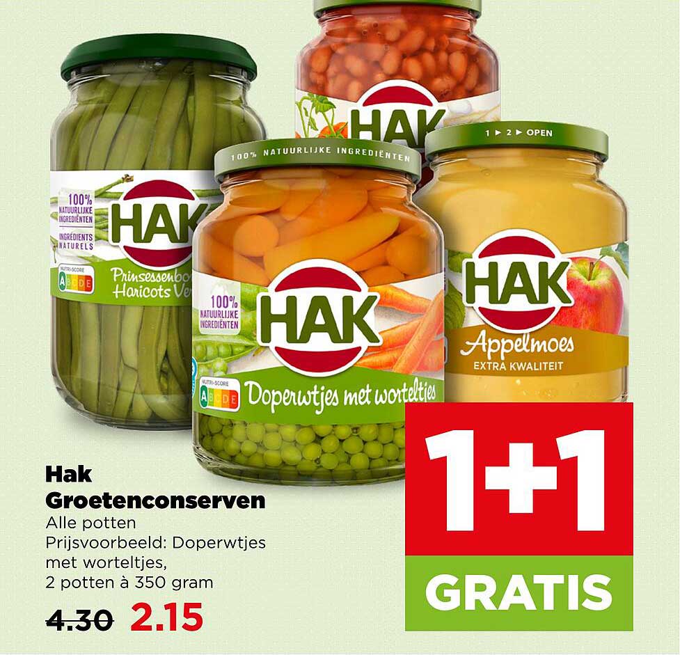 Hak Groetenconserven 1+1 GRATIS