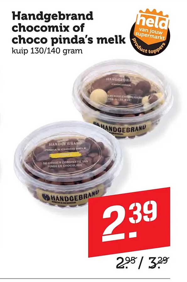 Handgebrand chocolmix of choco pinda's melk, kuip 130/140 gram