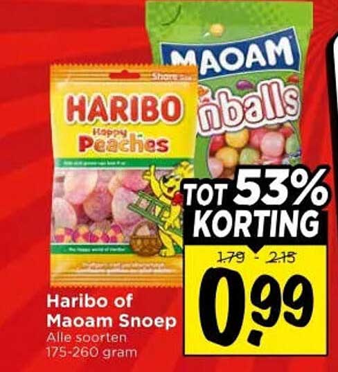Haribo of Maoam Snoep Alle soorten 175-260 gram TOT 53% KORTING