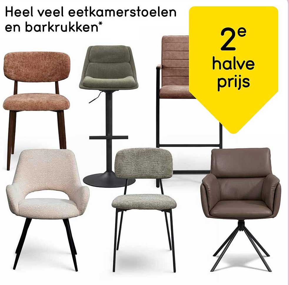 Heel veel eetkamerstoelen en barkrukken* 2e halve prijs