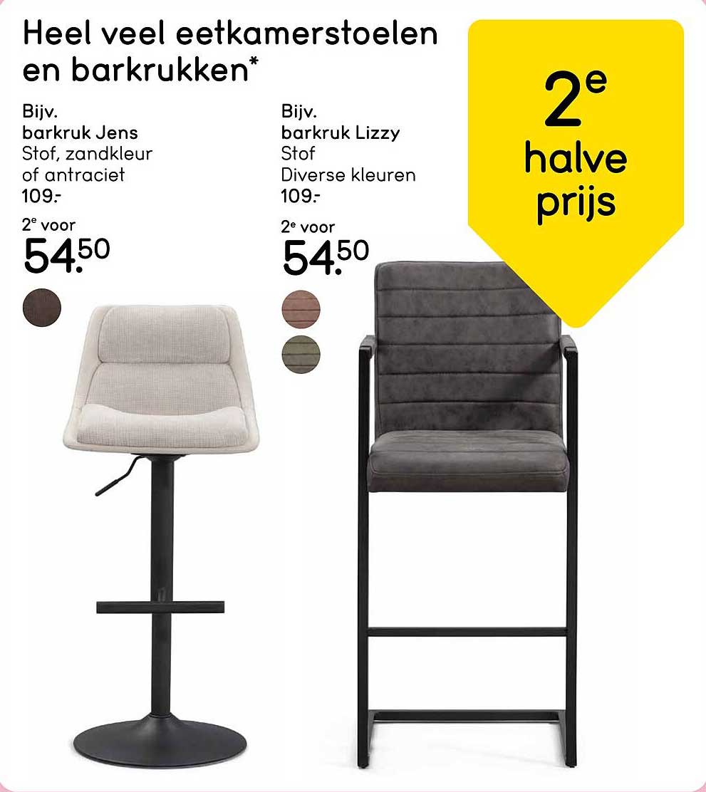 Heel veel eetkamerstoelen en barkrukken* 2e halve prijs