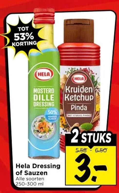 Hela Dressing of Sauzen Alle soorten 250-300 ml 2 STUKS