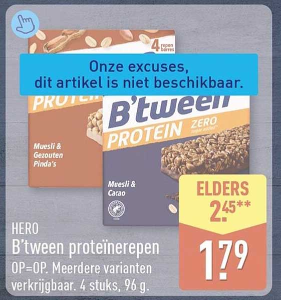 HERO B'tween proteïnerepen OP=OP. Meerdere varianten verkrijgbaar. 4 stuks, 96 g.