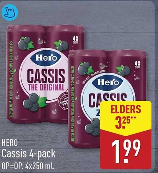 HERO Cassis 4-pack OP=OP. 4x250 ml.