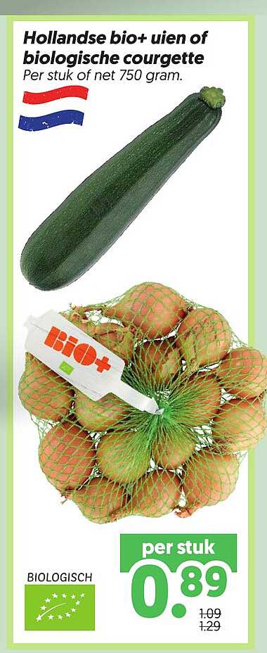Hollandse bio+ ui of biologische courgette
