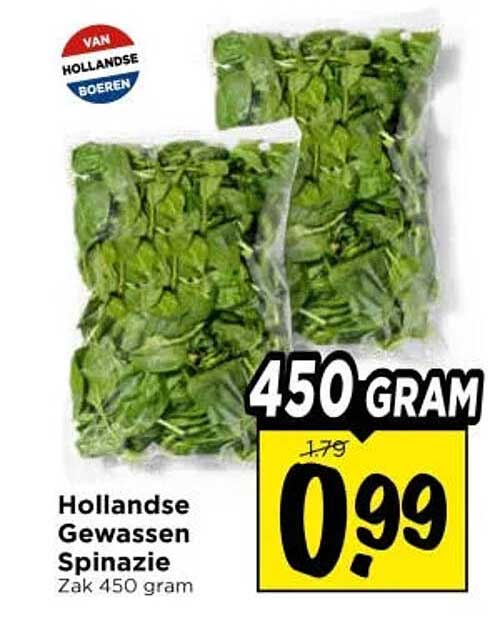 Hollandse Gewassen Spinazie Zak 450 gram