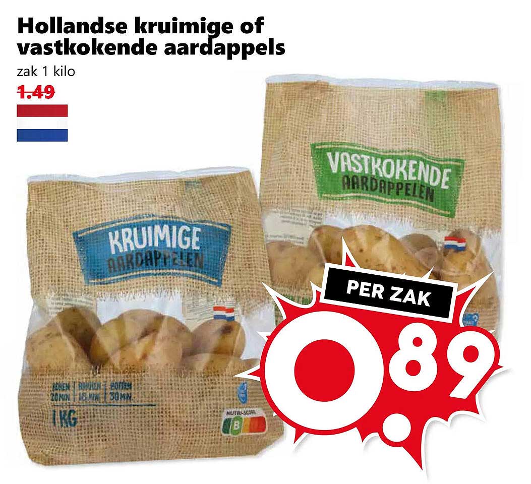 Hollandse kruimige of vastkokende aardappels zak 1 kilo