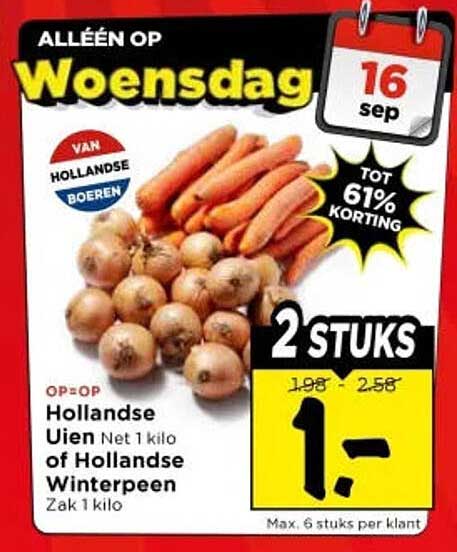 Hollandse Uien Net 1 kilo of Hollandse Winterpeen Zak 1 kilo 2 STUKS