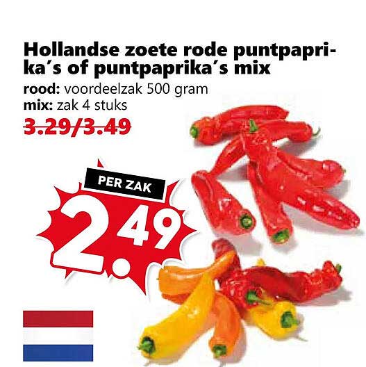 Hollandse zoete rode puntpaprika’s of puntpaprika’s mix