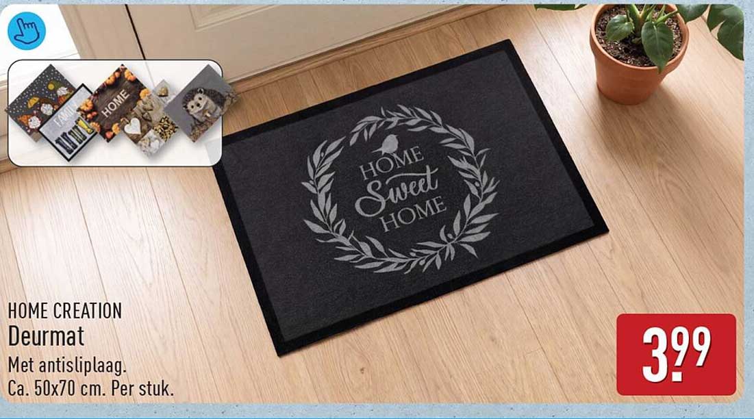 HOME CREATION Deurmat Met antisliplaag. Ca. 50x70 cm. Per stuk.