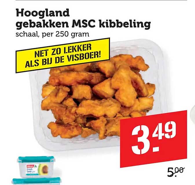 Hoogland gebakken MSC kibbeling schaal, per 250 gram