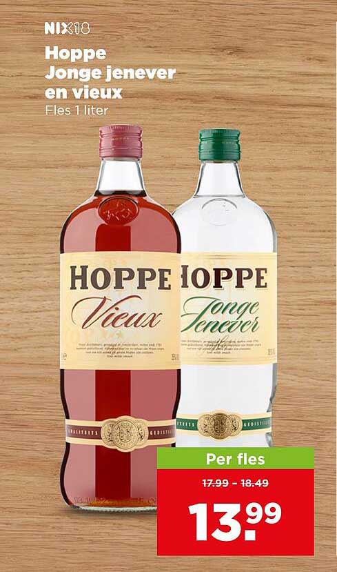 Hoppe Jonge jenever en Vieux Fles 1 liter Per fles