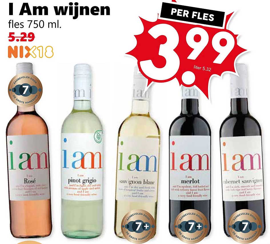 I am wijnen fles 750 ml.