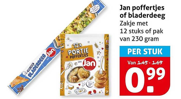 Jan poffertjes of bladerdeeg Zakje met 12 stuks of pak van 230 gram PER STUK